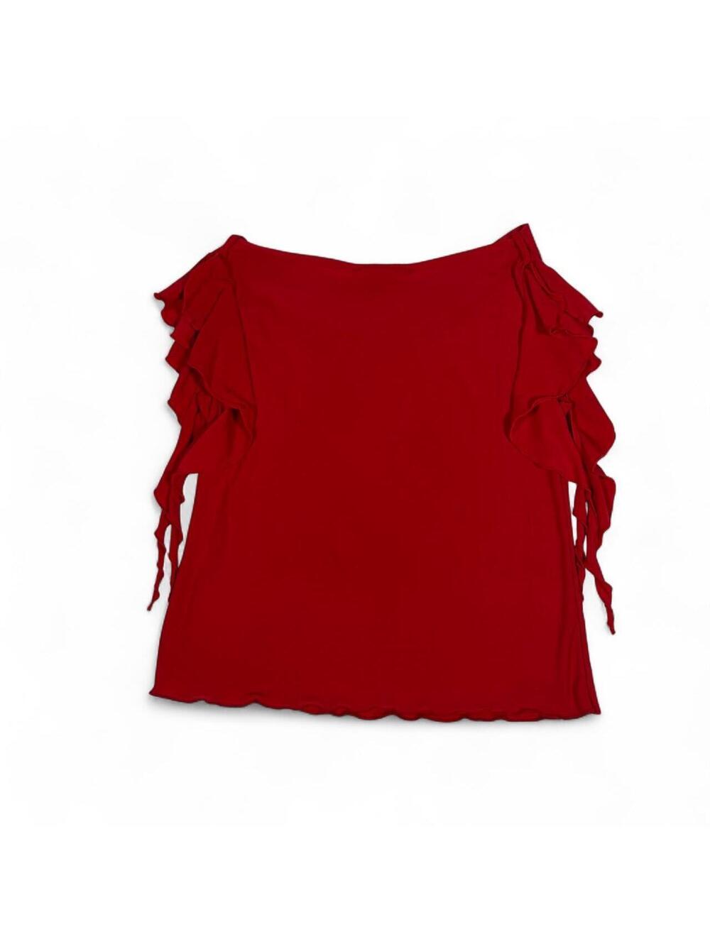 AMERICAN CITY WEAR OFF SHOULDER RUFFLE TOP RED - Picture 3 of 5